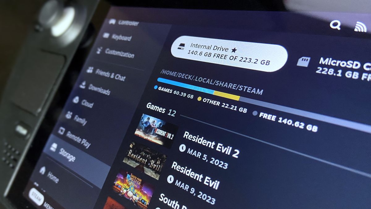 Steam Deck storage screen