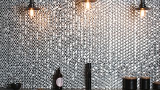 shimmer metallic mosaic wall tiles in kitchen