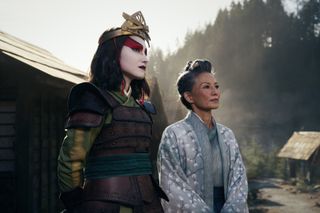 Maria Zhang as Suki, Tamlyn Tomita as Mayor Yukari in season 1 of Avatar: The Last Airbender.