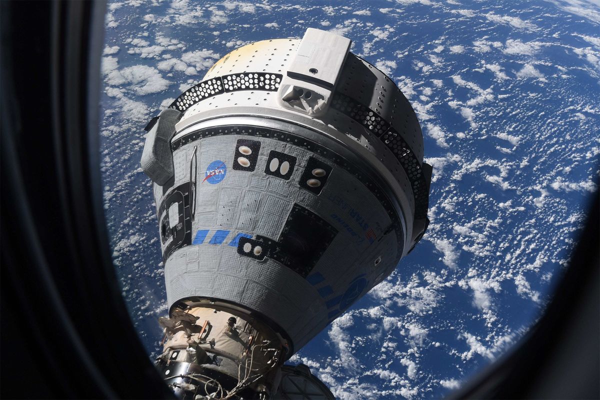 Boeing's Starliner OFT-2 spacecraft docked at the International Space Station as seen by European Space Agency astronaut Samantha Cristoforetti.