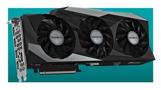 An image of the Gigabyte GeForce RTX 3080 Ti GAMING OC Graphics Card on a blue background.