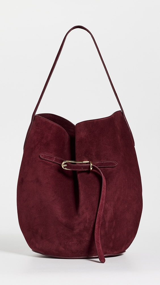 Large Belted Bucket Bag - Burgundy/gold Hardware