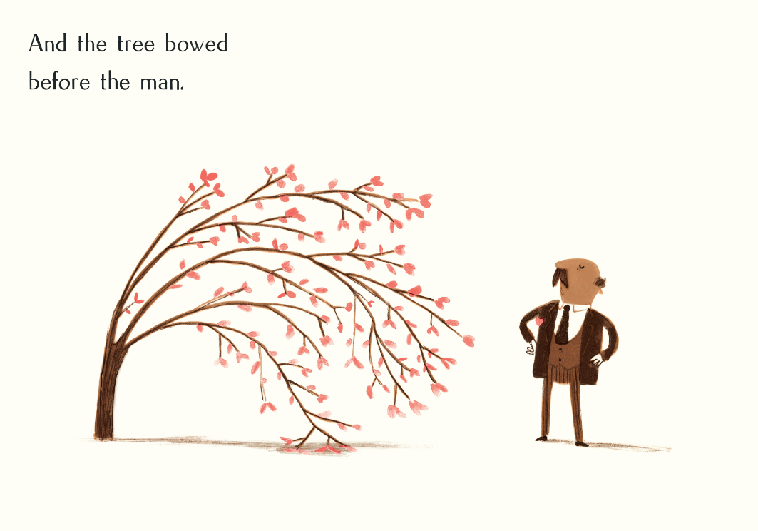 and the tree bowed before the man - in text with a tree and a man next to it