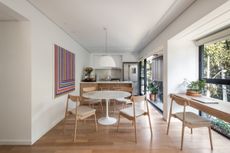 Engineered wood flooring in an open plan space