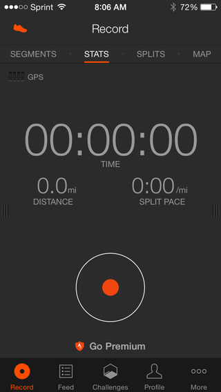 The run-recording screen of the Strava app.