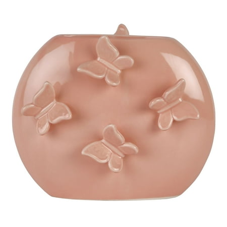 Dolly Parton 6.75 in Pink Butterfly Ceramic Oval Vase