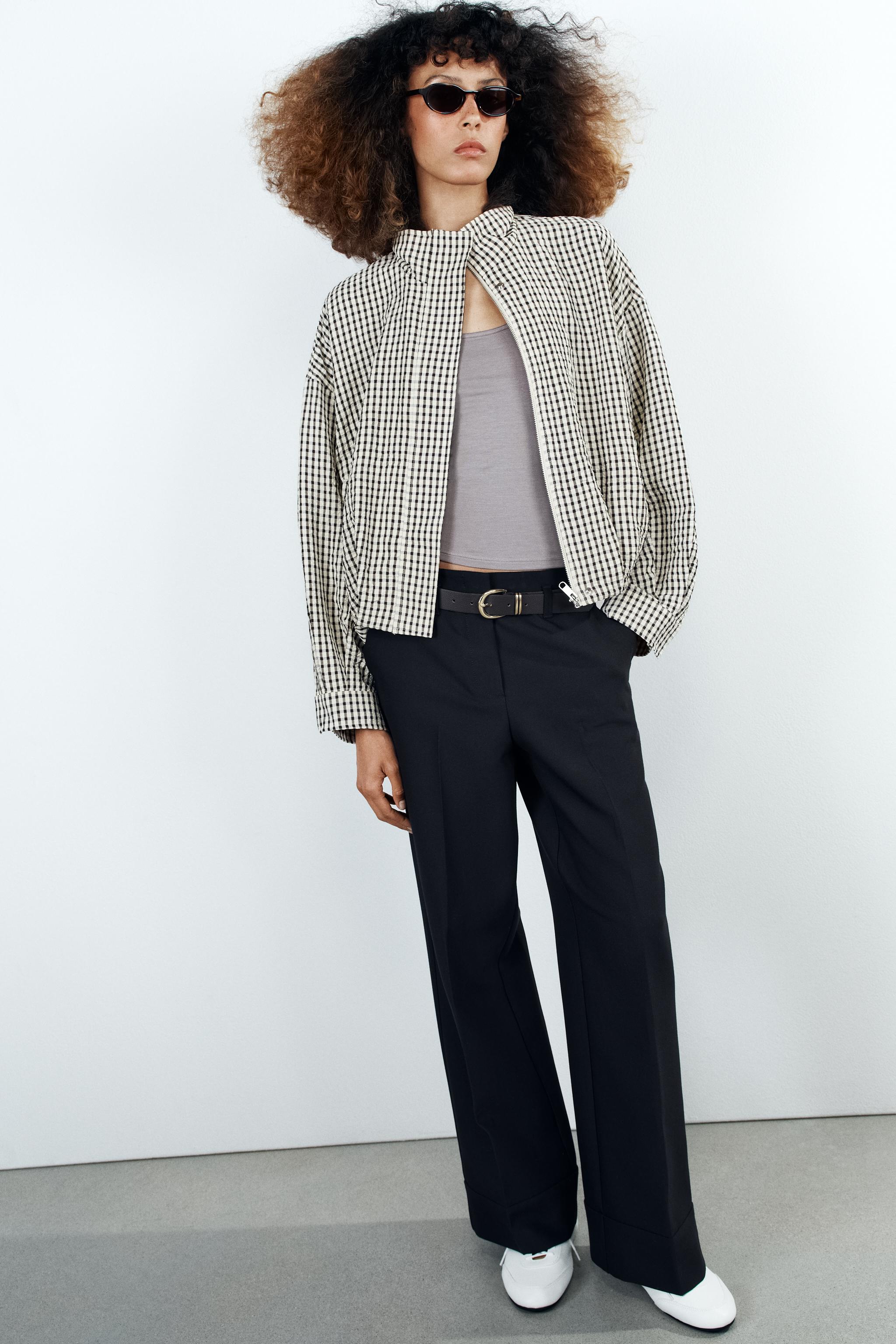 Plaid Bomber Jacket - Black / Ecru - Xs