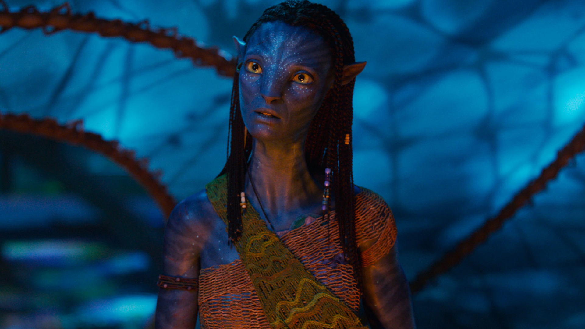 Zoe Salda&amp;ntilde;a as Neytiri in Avatar: Fire and Ash