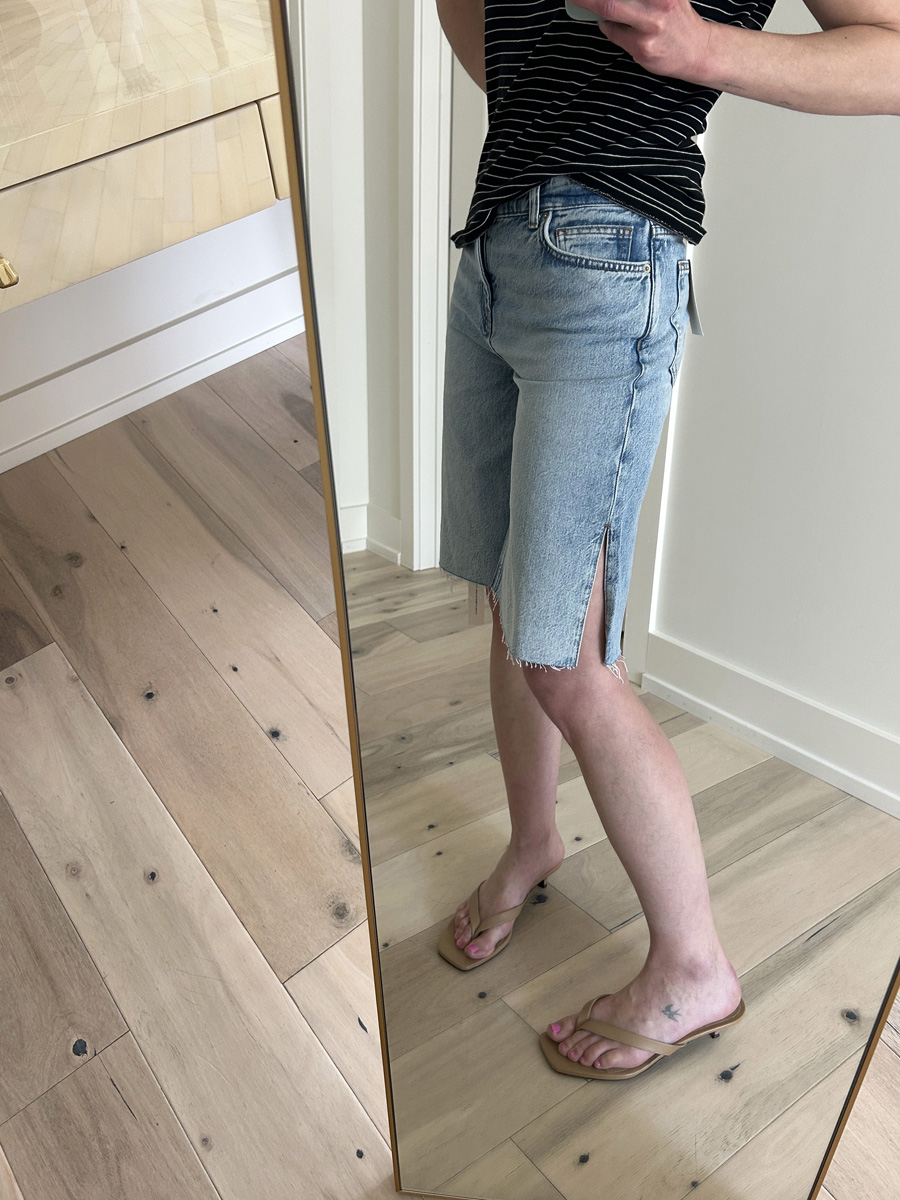 Reformation Finley shorts try-on