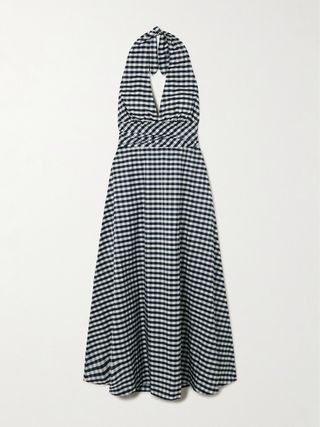 Marilyn Checked Crepe Halterneck Maxi Dess