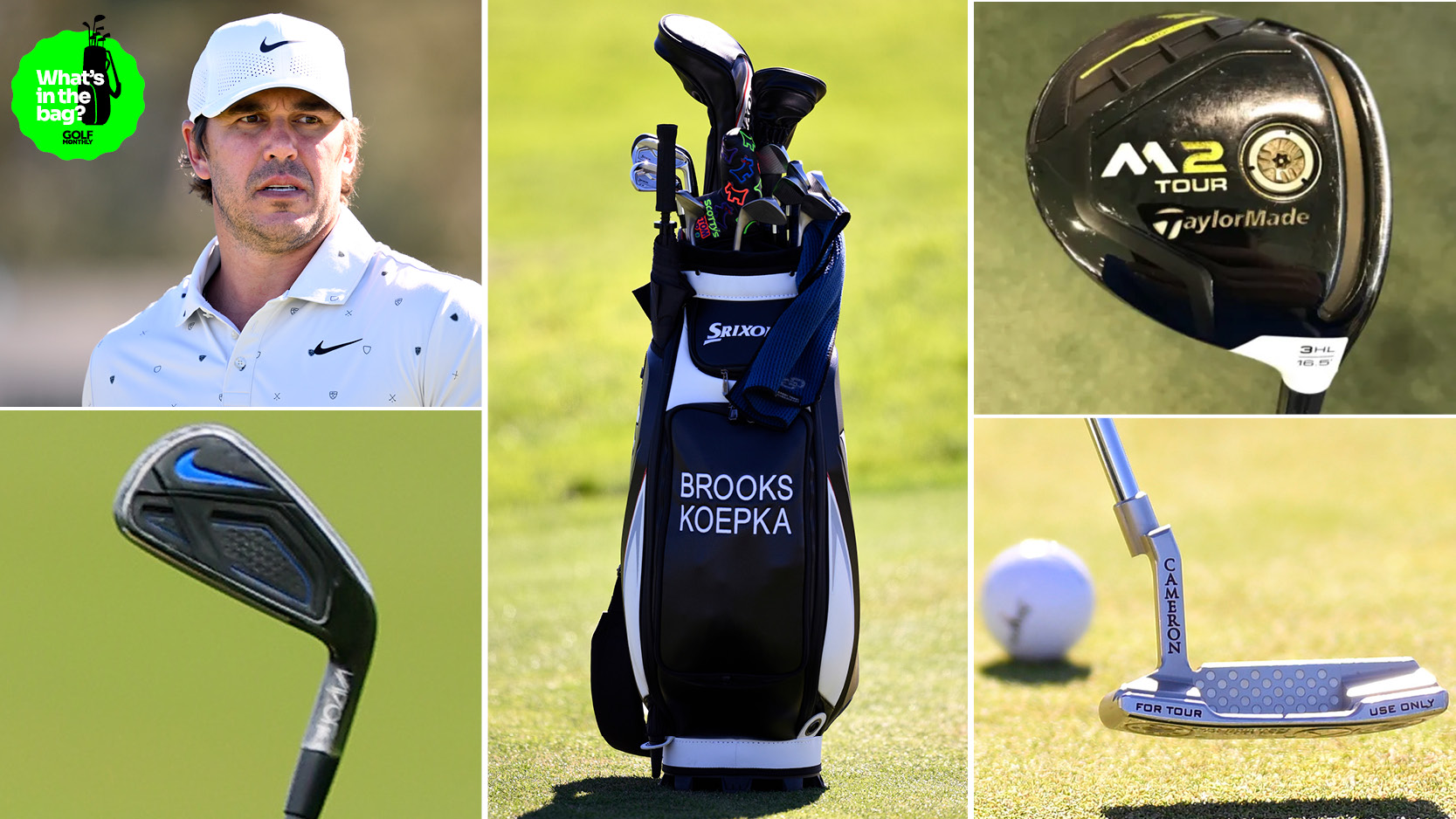 Brooks Koepka's bag and various clubs around it