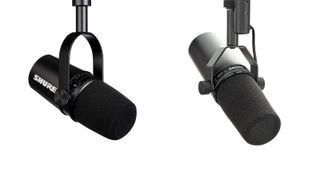 Shure MV7 and SM7B mics side by side