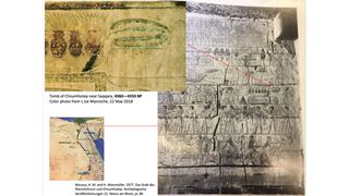 A magnified look at the watermelon-like painting on the tomb in Saqqara.