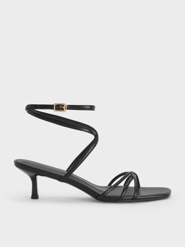 Strappy Square-Toe Kitten-Heel Sandals