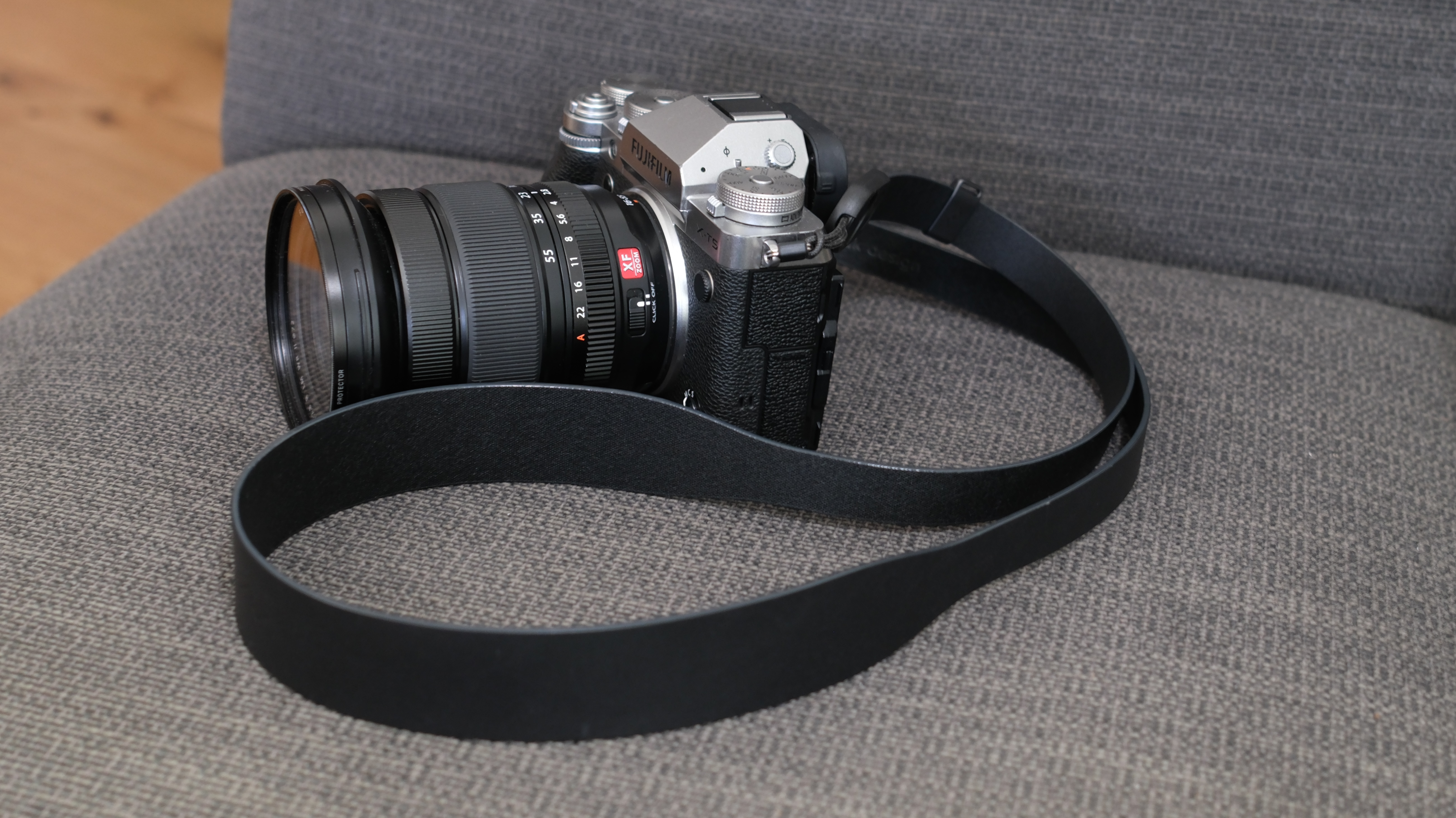Peak Design Form Leather strap attached to a camera