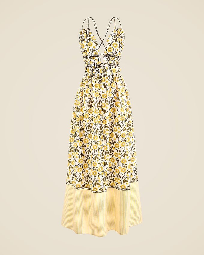 Cotton Voile Plunge Maxi Dress in Daffodil Daze Block Print