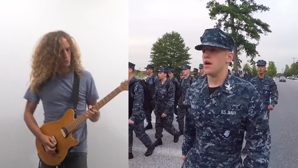 Andre Antunes riffing along to navy march