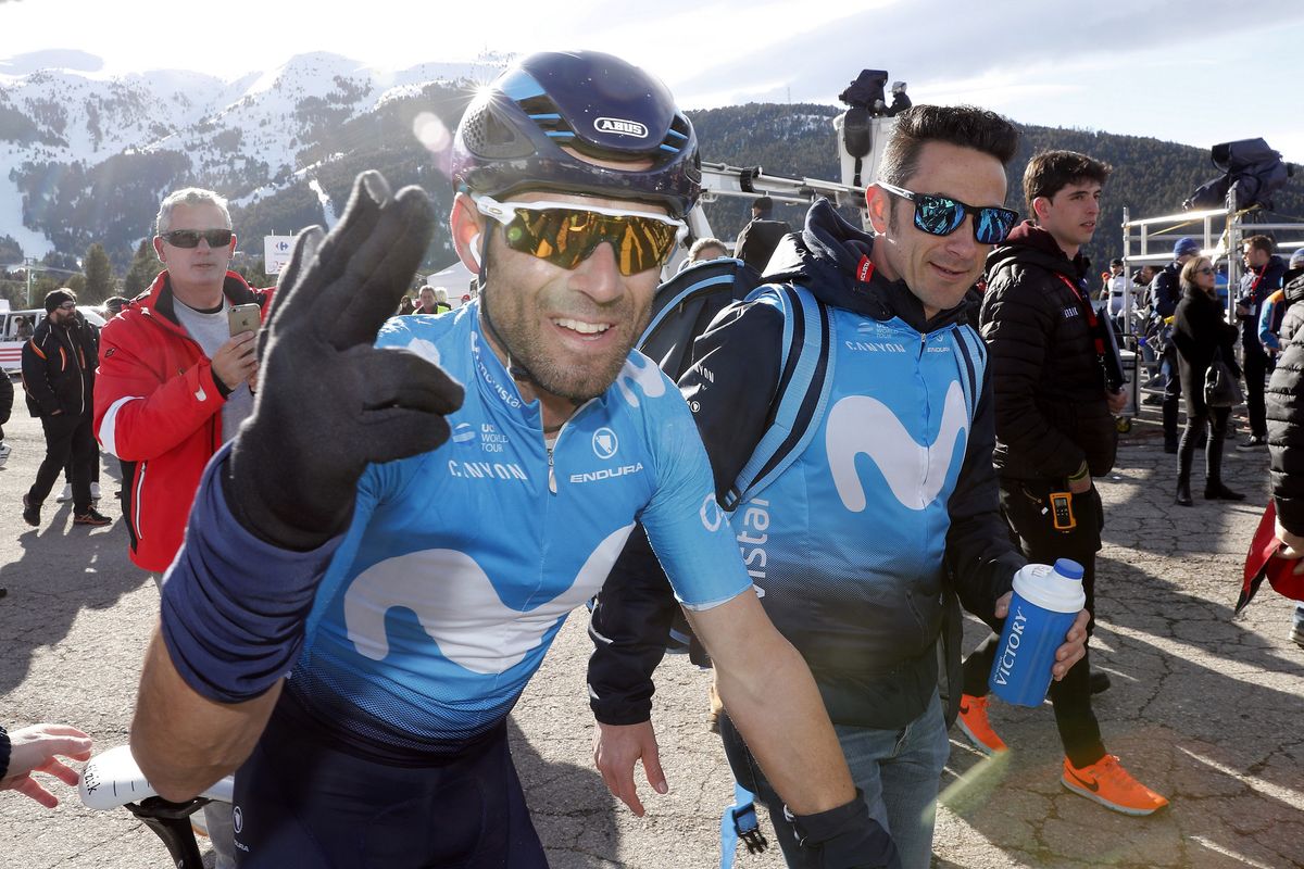 Alejandro Valverde (Movistar) celebrates his win