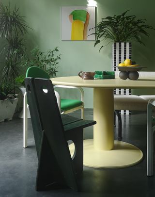A pastel yellow and green interior