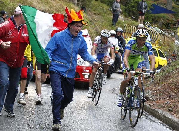 The Italian fans got a thrill seeing Basso out front.