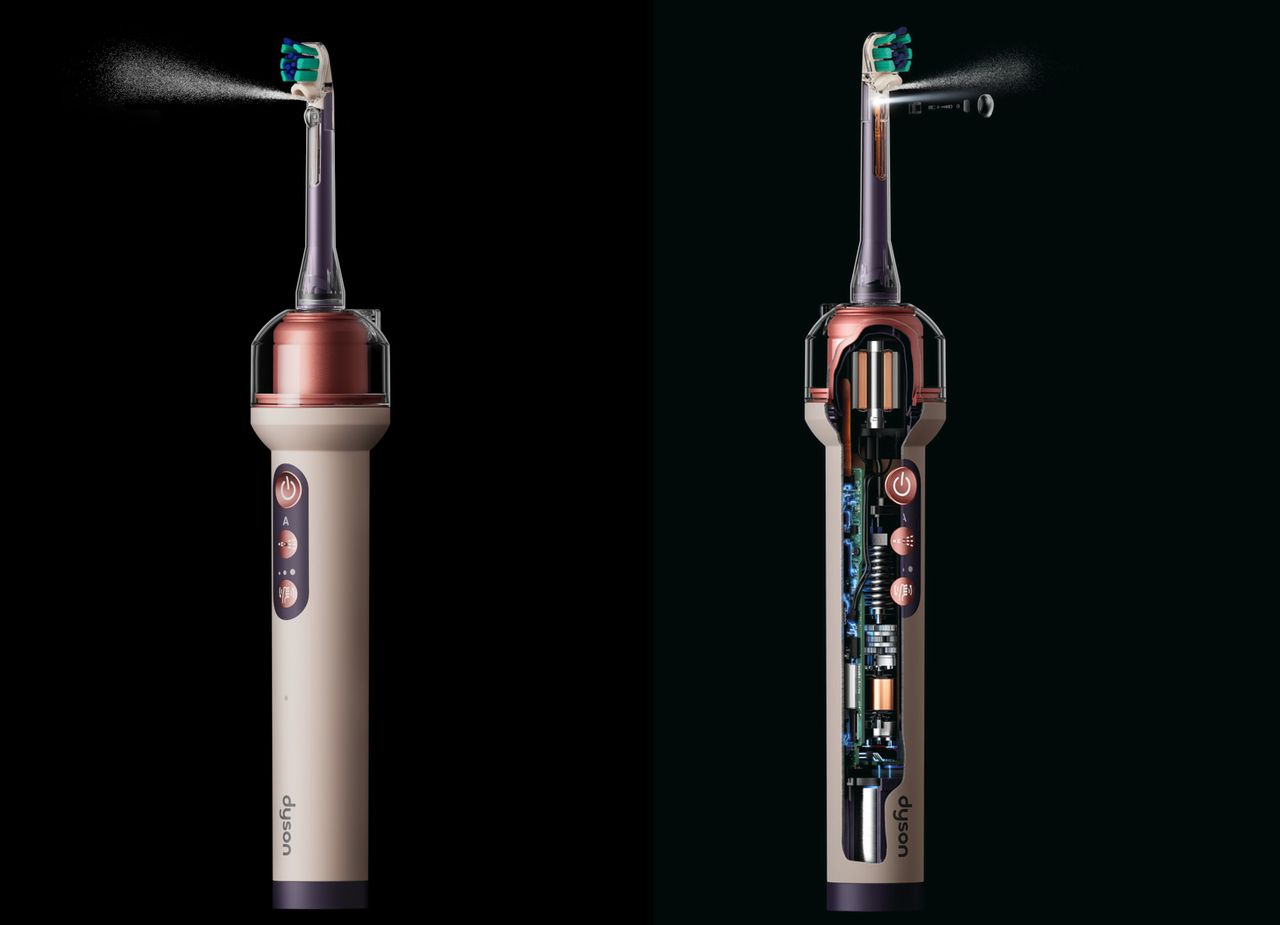 Detail views of the technology aboard the new Dyson CameraJet Toothbrush
