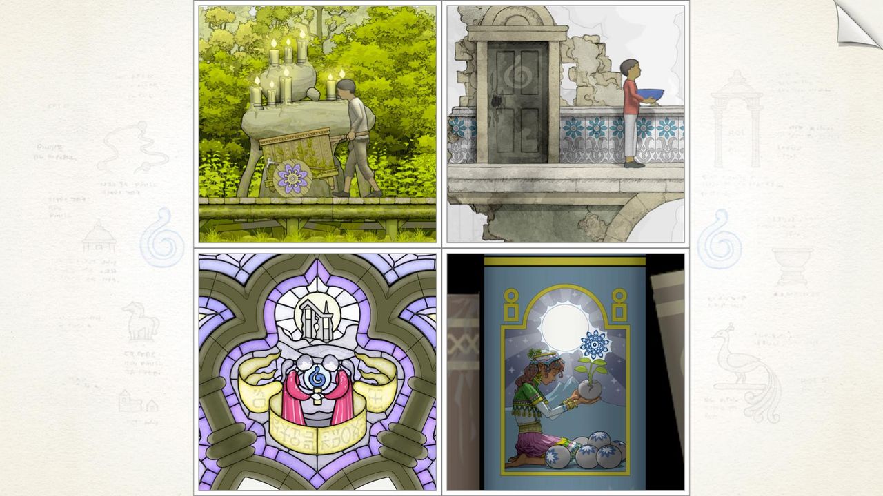 Screenshots from the Gorogoa game