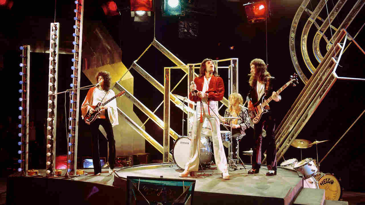 Queen performing on Top Of The Pops in 1974
