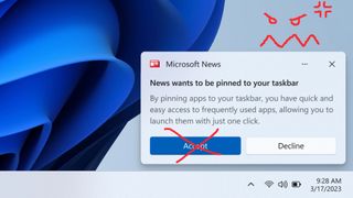 Concept for Microsoft app permission notifications popup