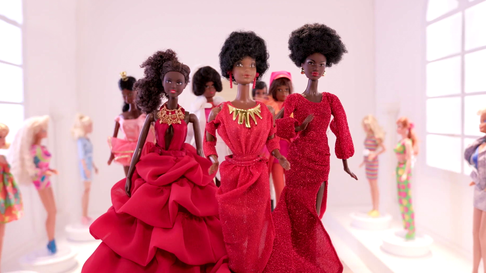 A collection of barbies in Netflix's Black Barbie