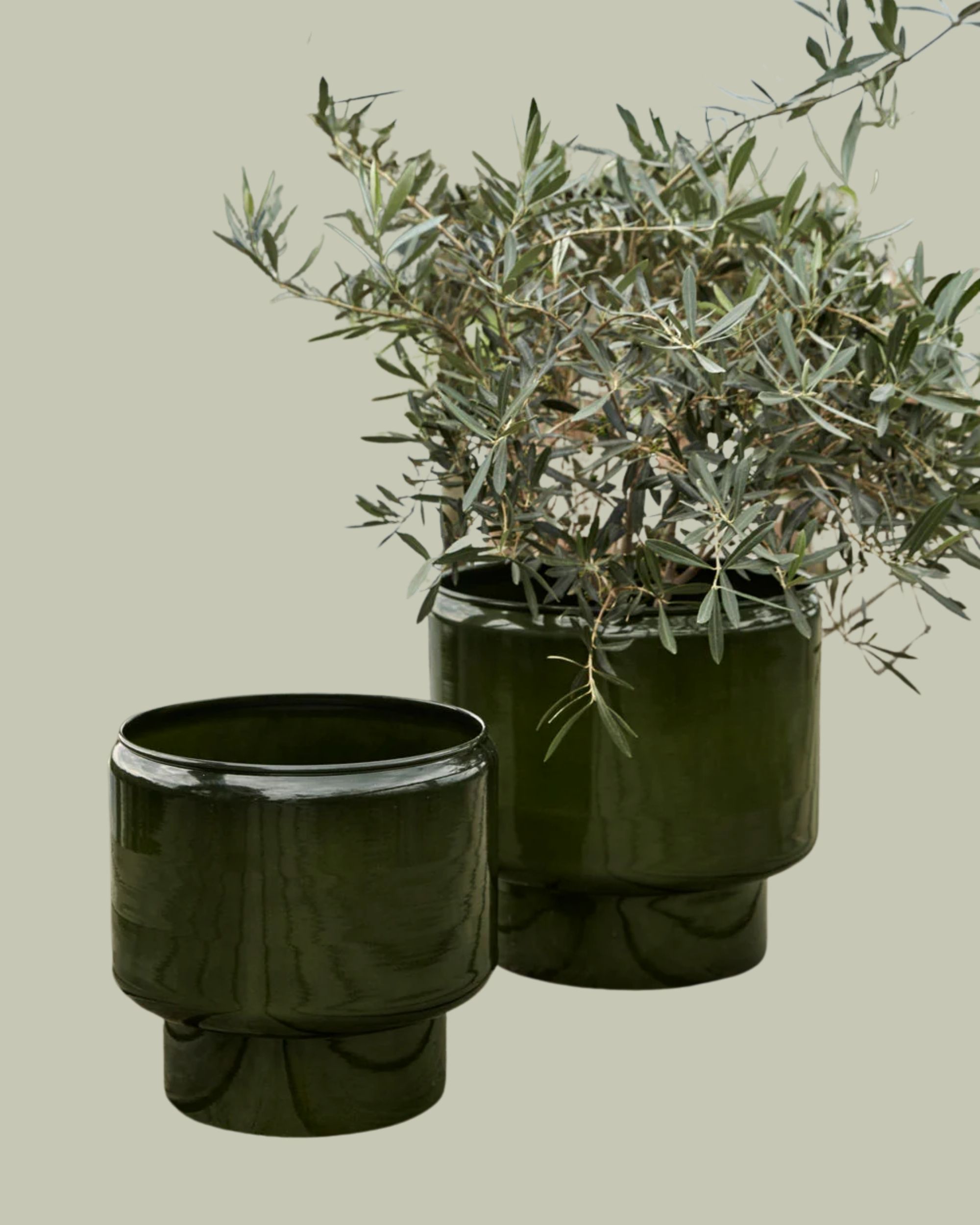 House Doctor, Dark Green Glazed Metal Planters