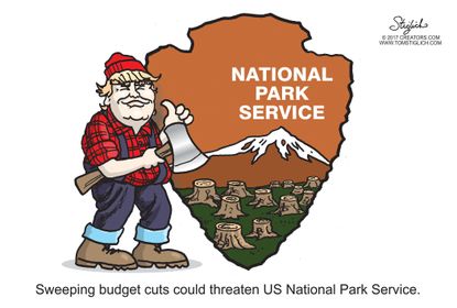 Political cartoon U.S. politics Trump budget national parks