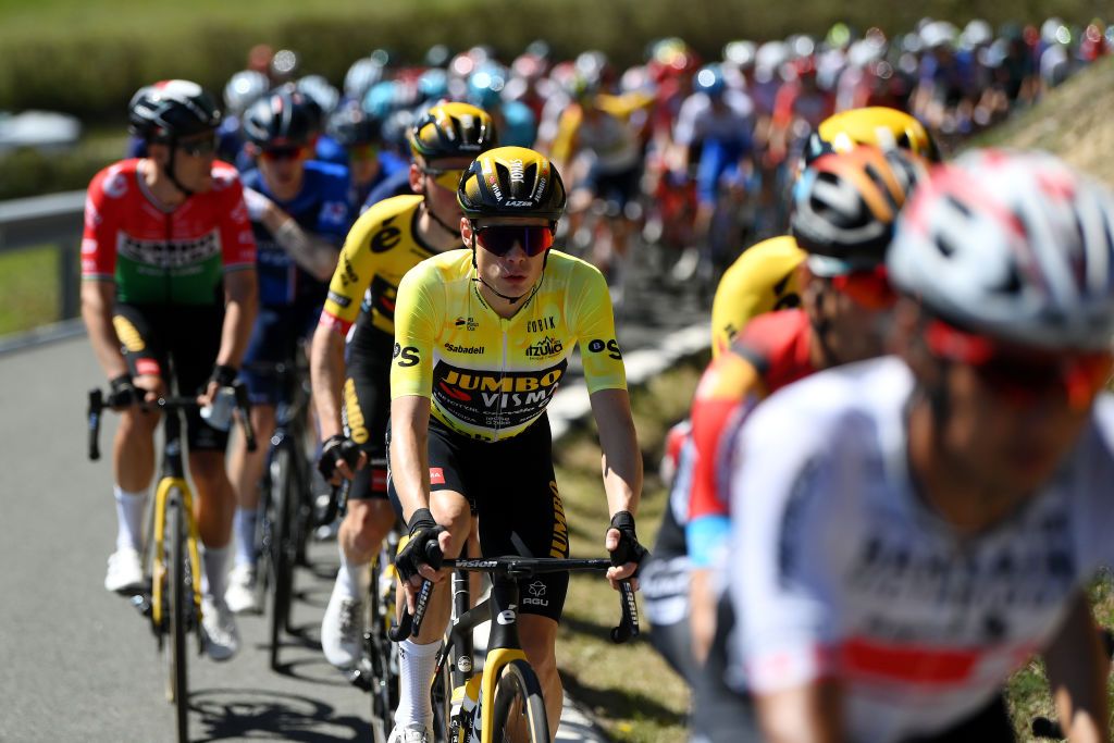 SANTURTZI SPAIN APRIL 06 Jonas Vingegaard of Denmark and Team Jumbo Visma Yellow Leader Jersey competes during the 62nd Itzulia Basque Country Stage 4 a 1757km stage from Santurtzi to Santurtzi UCIWT on April 06 2023 in Santurtzi Spain Photo by David RamosGetty Images