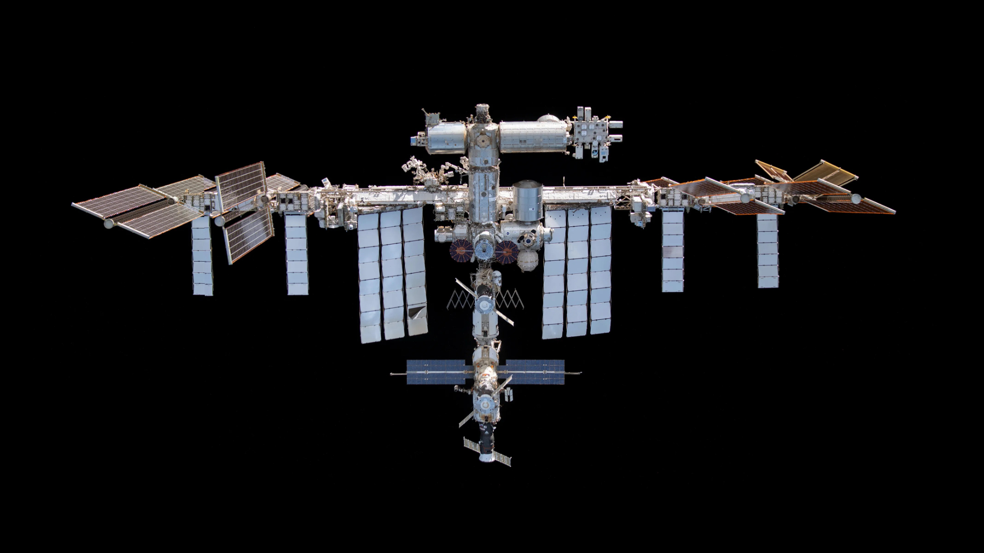 The International Space Station in deep space.