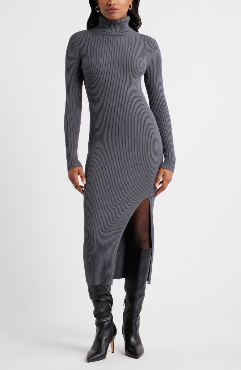 Rib Long Sleeve Turtleneck Sweater Dress
