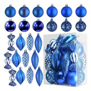 Assorted Blue Christmas Ornaments, available at Walmart