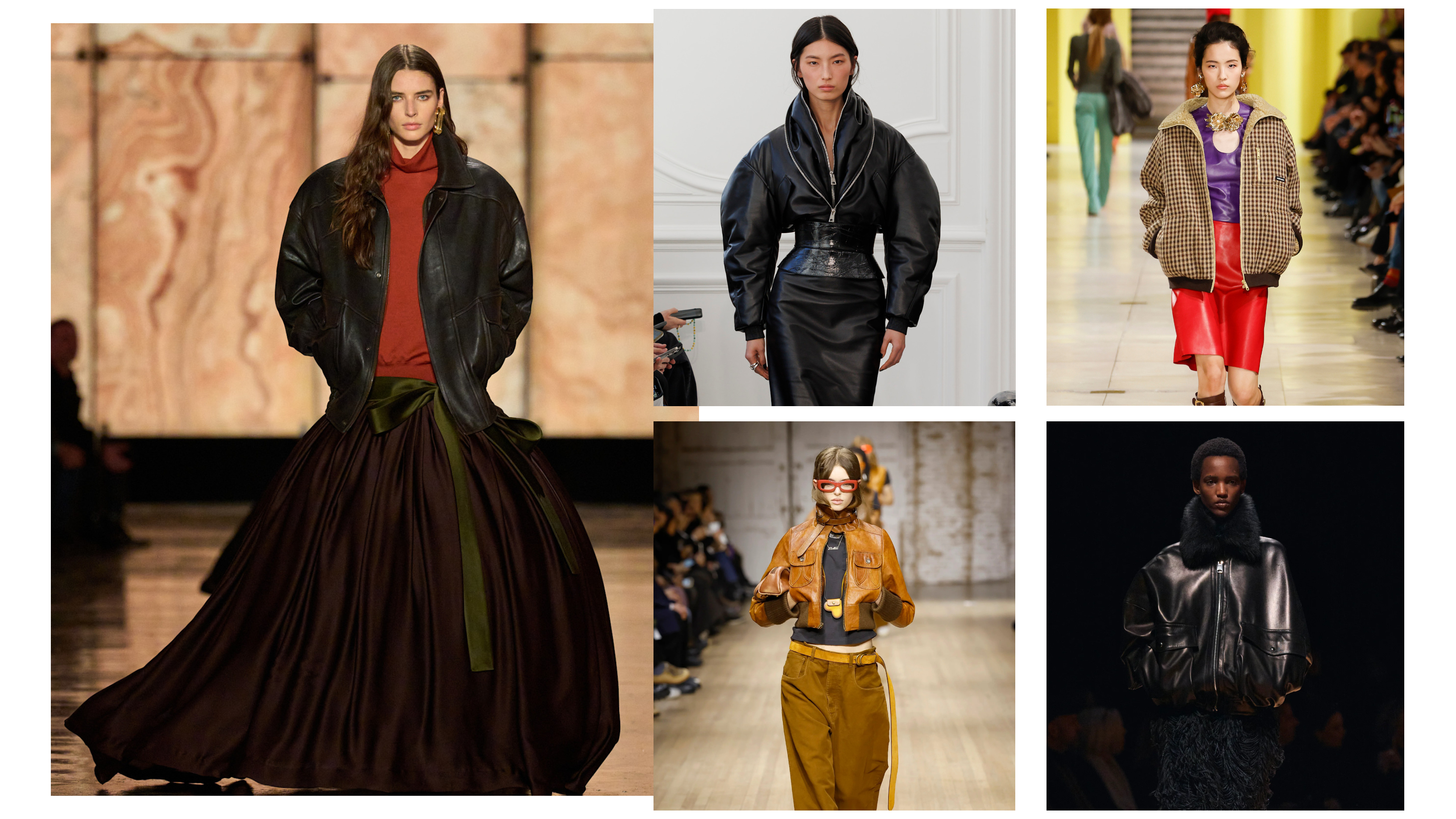 bomber jackets at Saint Laurent, Givenchy, Miu Miu, Coach, Khaite Fall 2025