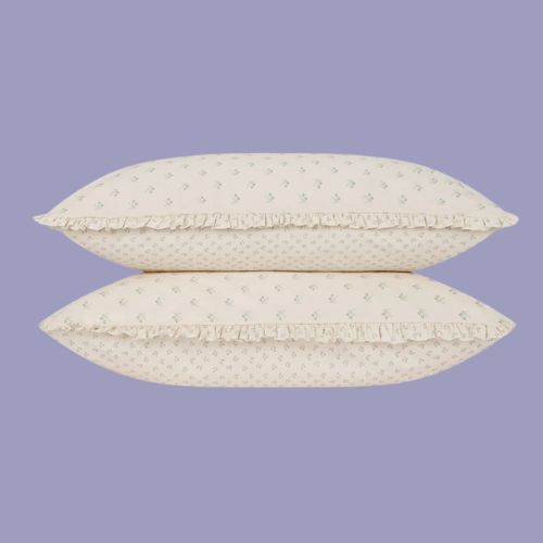 Mellow Green Martha Floral Cotton Frill Pillowcases, Set of 2