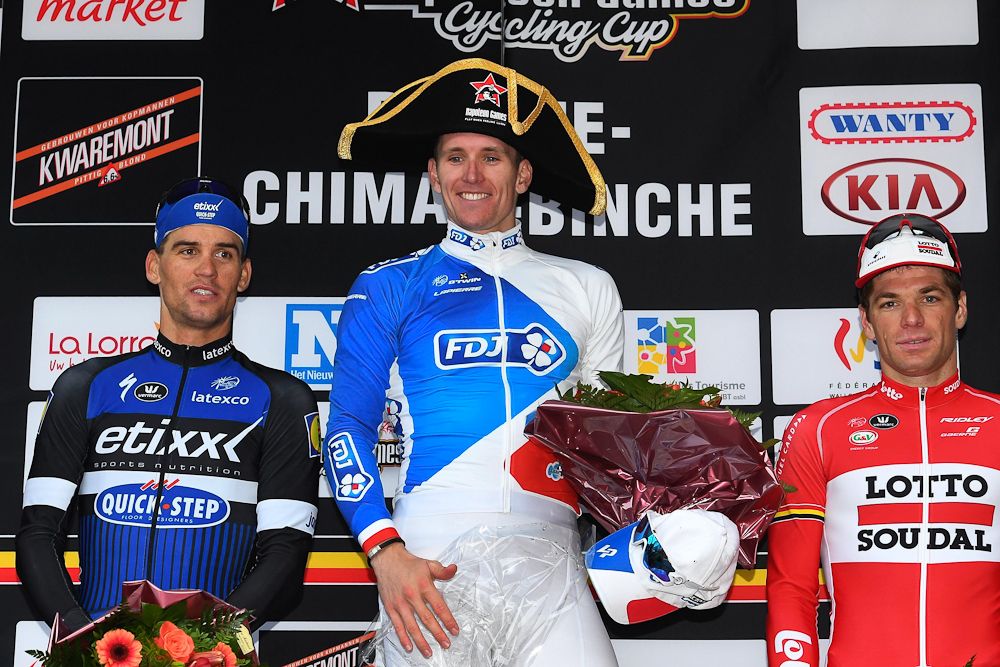 2016 Binche-Chimay-Binche podium: Stybar, Demare and Roelandts