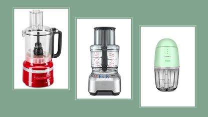 Comp image of the best food processors including models from kitchenaid, breville and kocbelle
