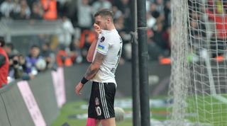 Wout Wegorst celebrates with Besiktas fans aft  scoring against Kasimpasa up  of a imaginable  indebtedness   determination   to Manchester United.