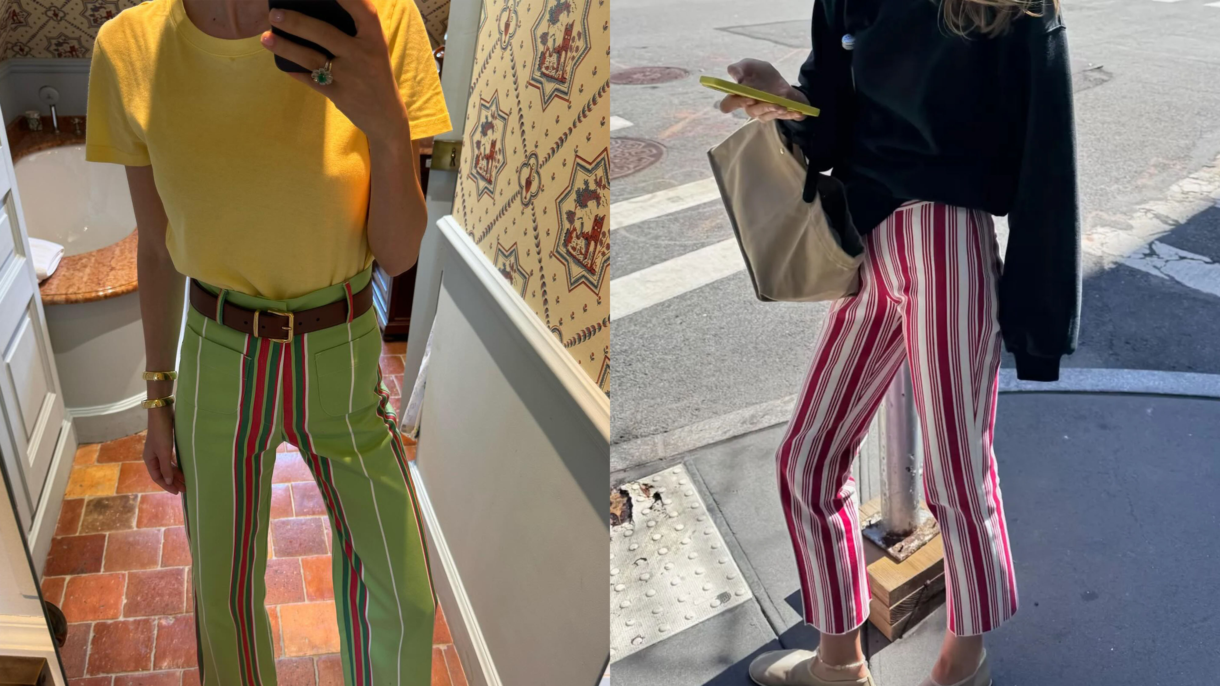 Collage of women wearing colorful outfits.