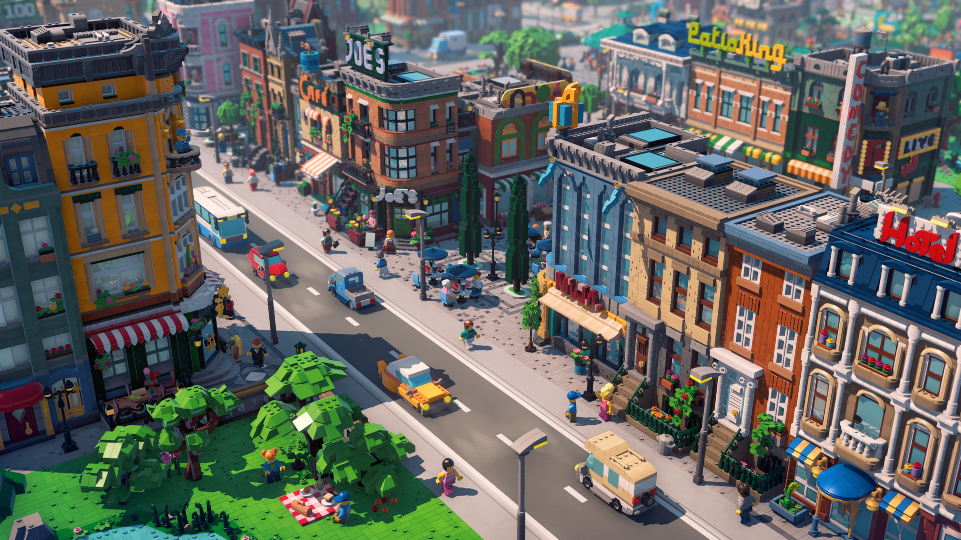 Lego Skylines screenshot showing a town setting