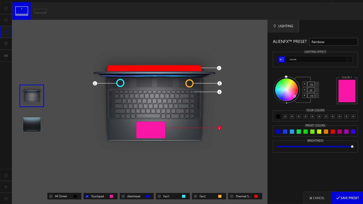 Customized RGB for the Thermal Shelf, fans, and touchpad done in the Command Center app.