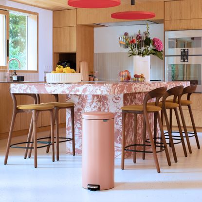Brabantia coloured bins in kitchen
