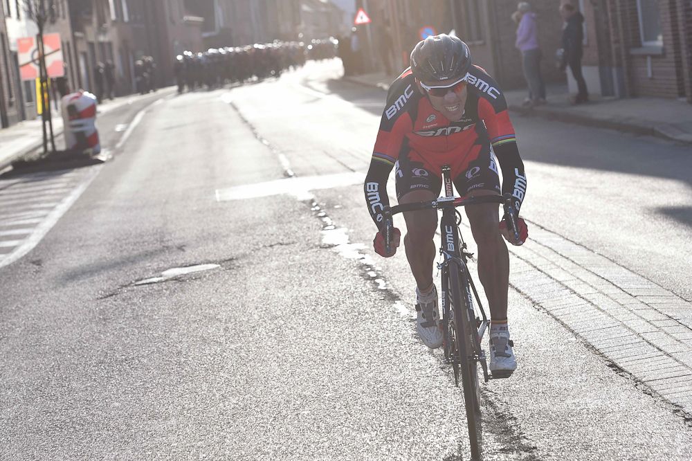 Phillipe Gilbert on his own in the final 5km.
