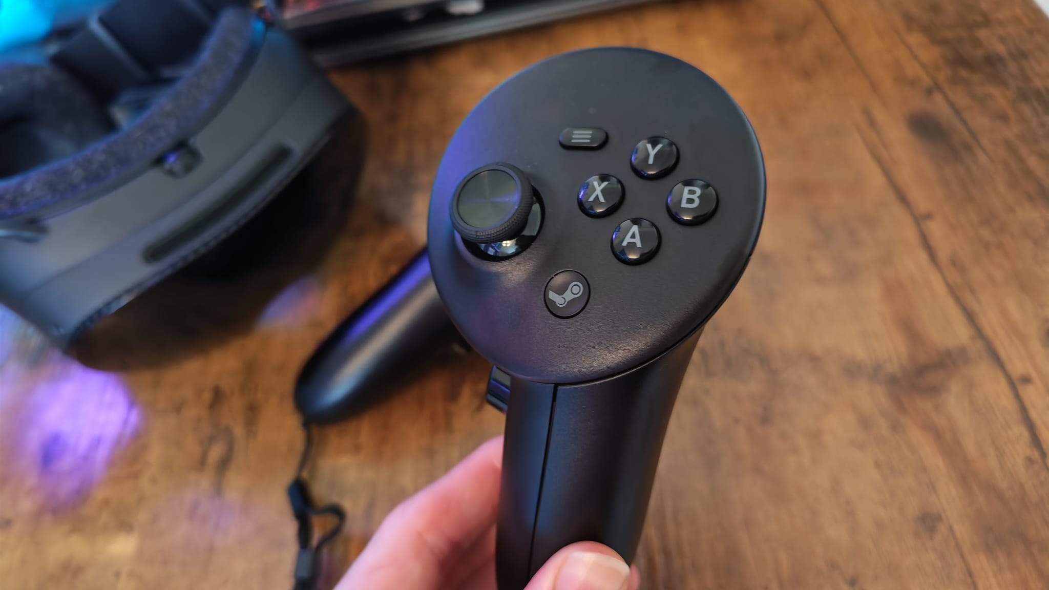 The right-hand controller of the Steam Frame