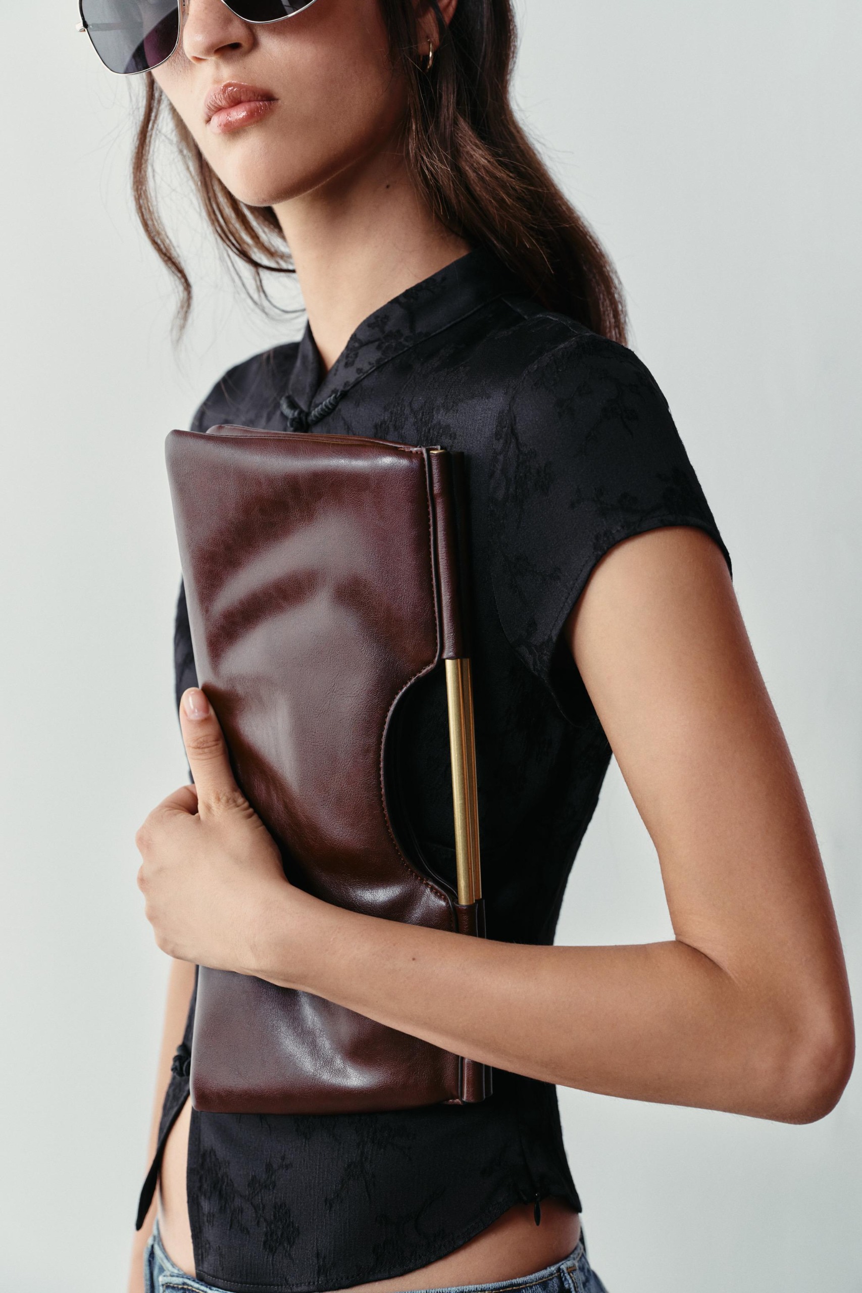 Metallic Handle Bag - Burgundy Red - One Size Only