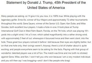 Donald Trump statement following hole-in-one
