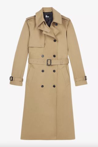 Double-breasted long cotton trench coat