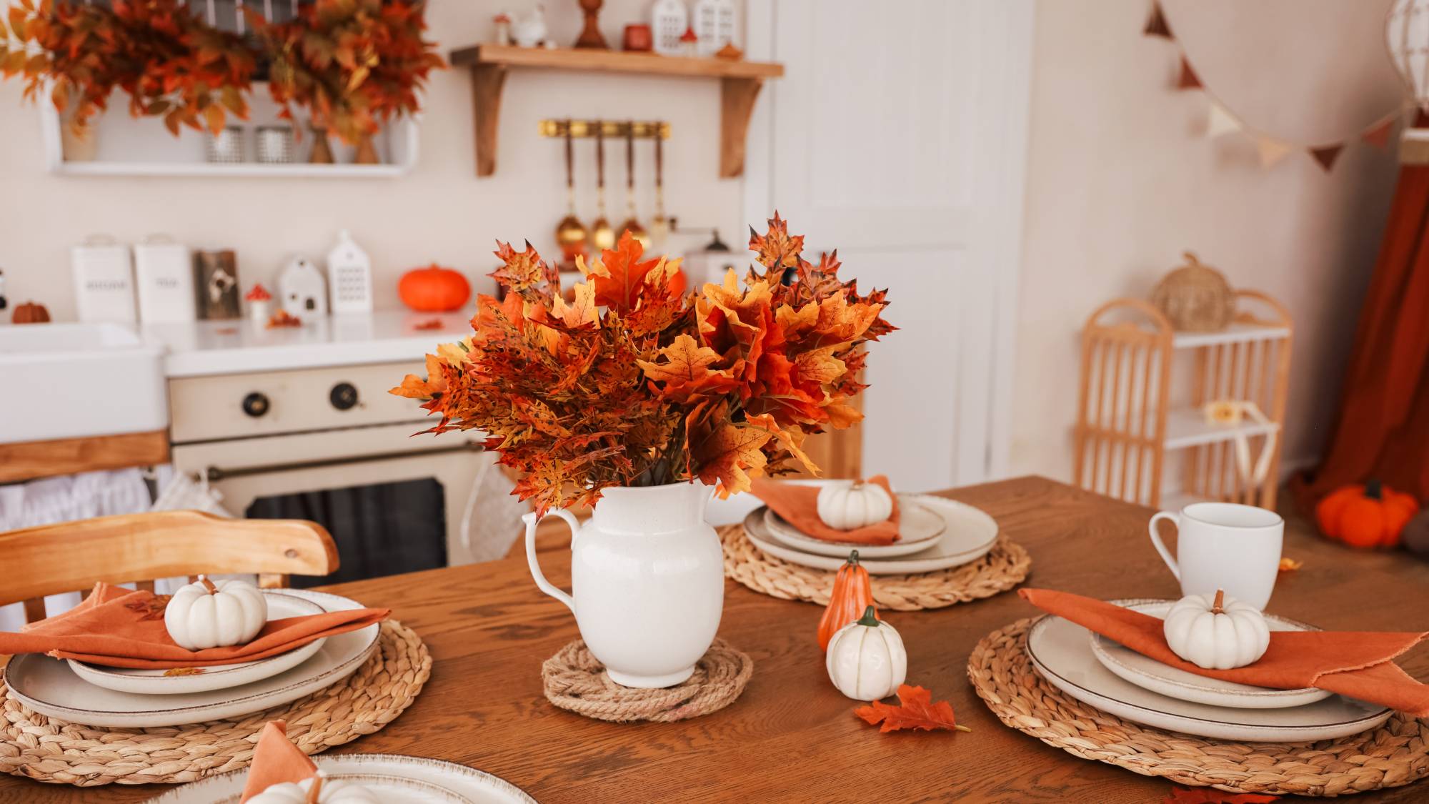 Holiday table setting in kitchen